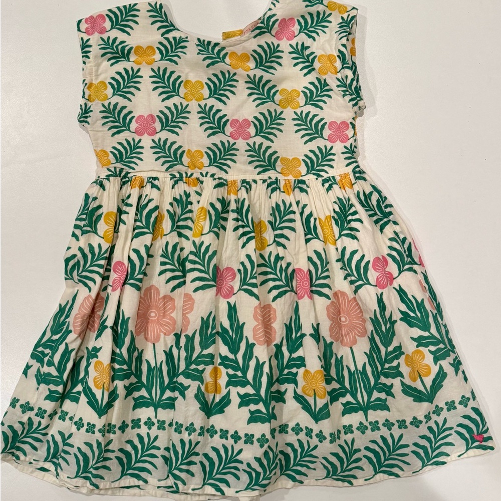 Pink Chicken Cream Dress with Green, Pink & Yellow Floral Print